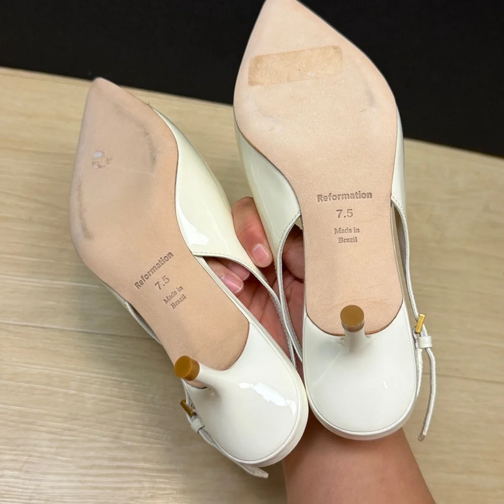 Reformation Wrenley Heeled Slingback Heels - White Patent Size 7.5 - Picture 8 of 8